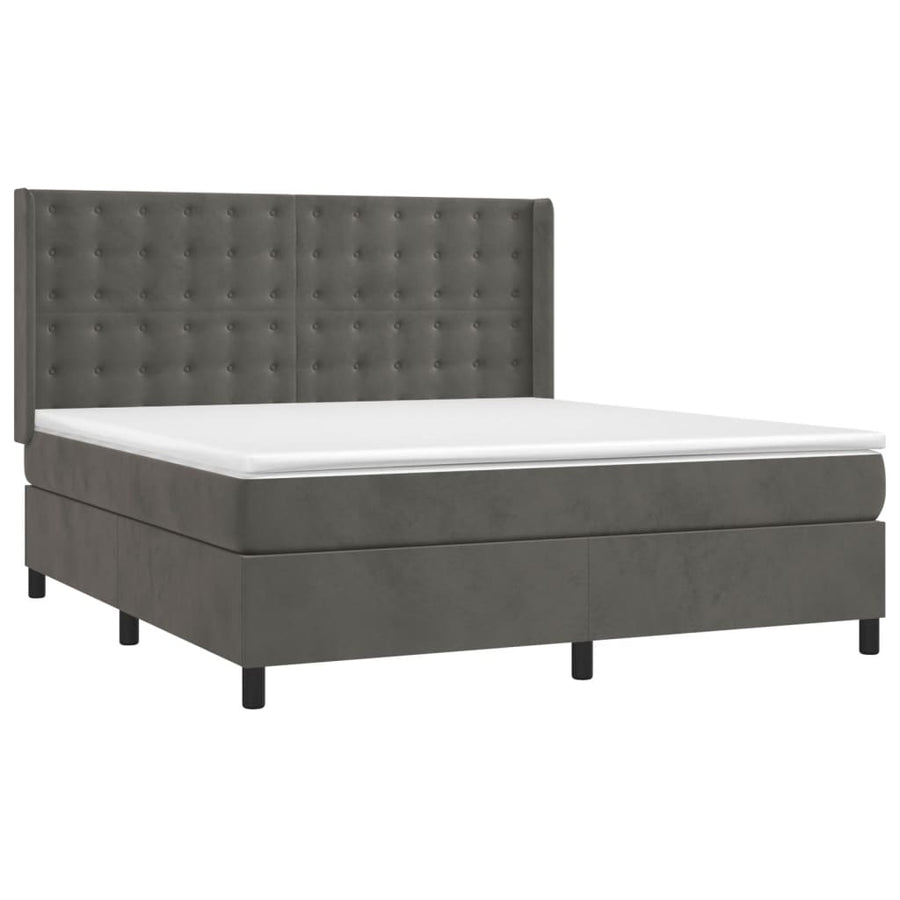 Boxspring Met Matras En Led Fluweel Donkergrijs 160 x 200 cm Knopen