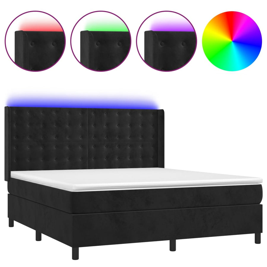 Boxspring Met Matras En Led Fluweel Zwart 160 x 200 cm Knopen
