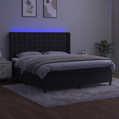 Boxspring Met Matras En Led Fluweel Zwart 160 x 200 cm Knopen