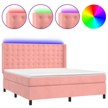 Boxspring Met Matras En Led Fluweel Roze 160 x 200 cm Knopen