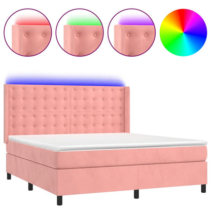 Boxspring Met Matras En Led Fluweel Roze 160 x 200 cm Knopen