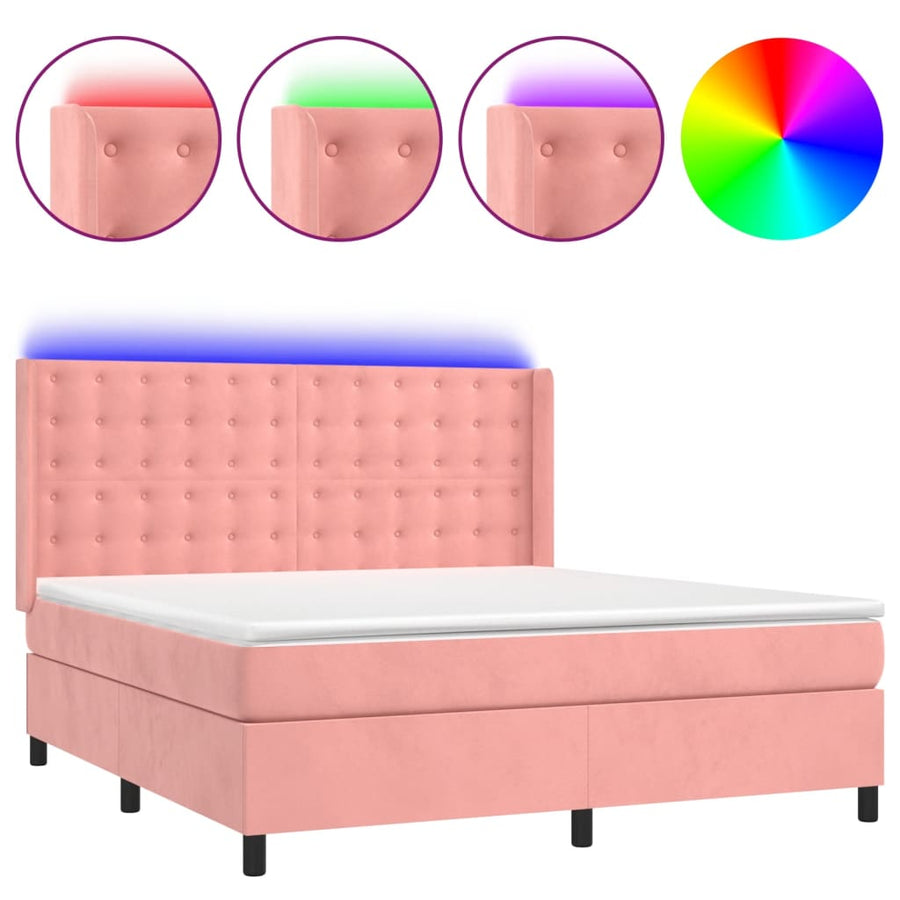 Boxspring Met Matras En Led Fluweel Roze 160 x 200 cm Knopen