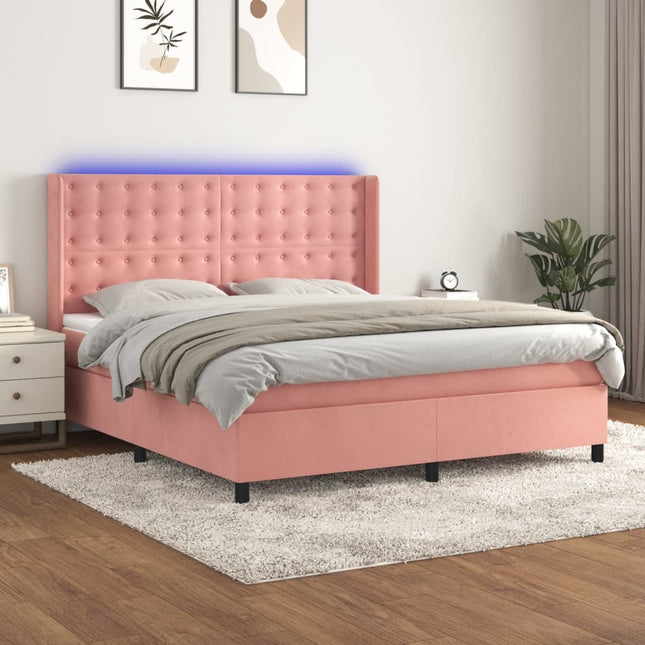 Boxspring Met Matras En Led Fluweel Roze 160 x 200 cm Knopen