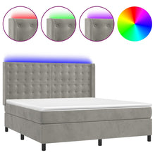 Boxspring Met Matras En Led Fluweel Lichtgrijs 180X200 Cm 180 x 200 cm Knopen