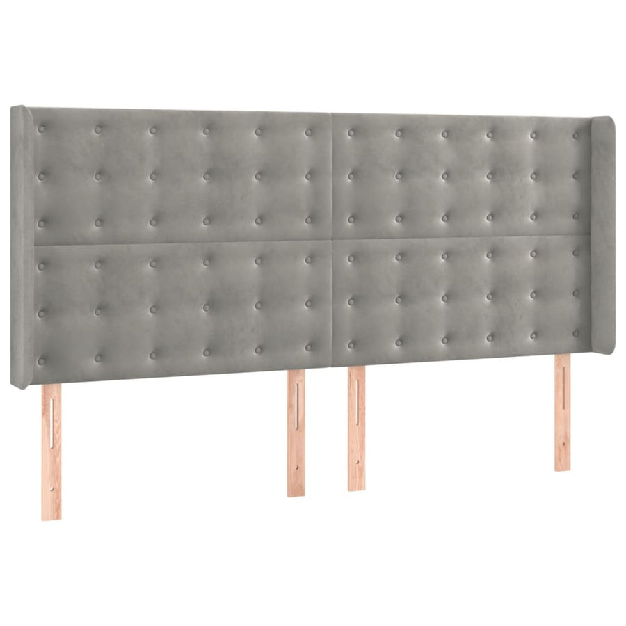 Boxspring Met Matras En Led Fluweel Lichtgrijs 180X200 Cm 180 x 200 cm Knopen