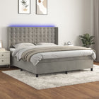 Boxspring Met Matras En Led Fluweel Lichtgrijs 180X200 Cm 180 x 200 cm Knopen