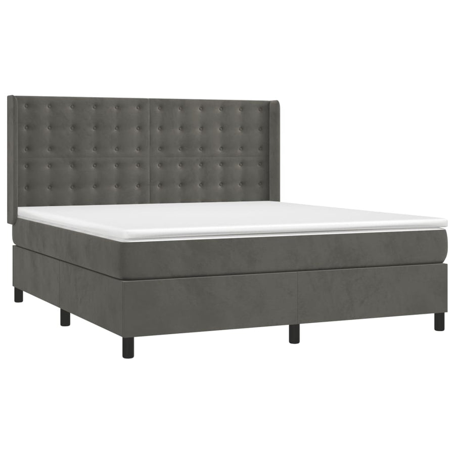 Boxspring Met Matras En Led Fluweel Donkergrijs 180X200 Cm Donkergrijs 180 x 200 cm Knopen
