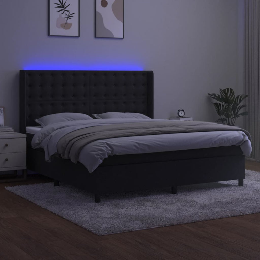 Boxspring Met Matras En Led Fluweel Zwart 180 x 200 cm Knopen