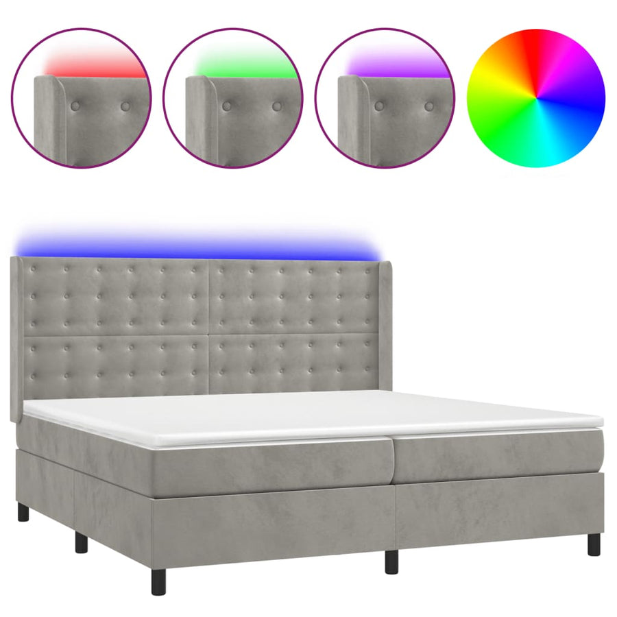 Boxspring Met Matras En Led Fluweel Lichtgrijs 200 x 200 cm Knopen