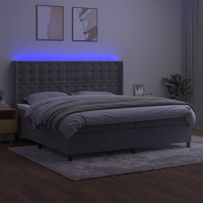 Boxspring Met Matras En Led Fluweel Lichtgrijs 200 x 200 cm Knopen