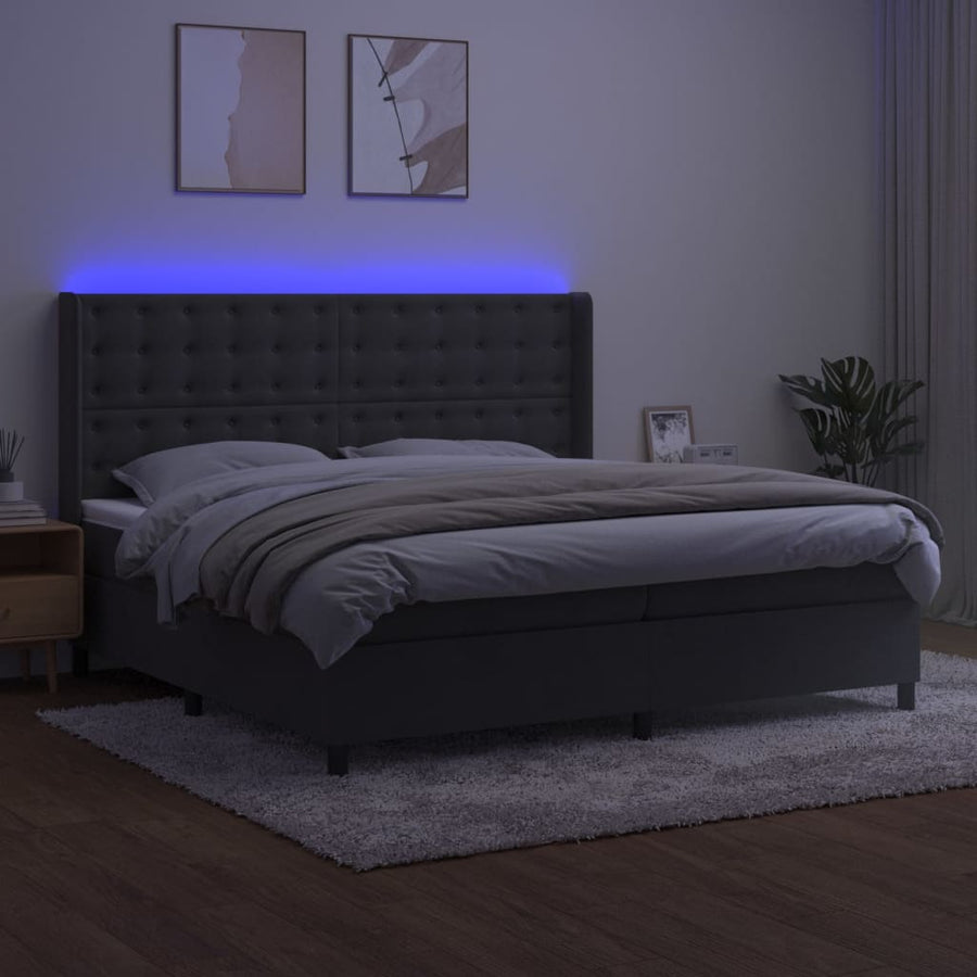 Boxspring Met Matras En Led Fluweel Donkergrijs 200 x 200 cm Knopen