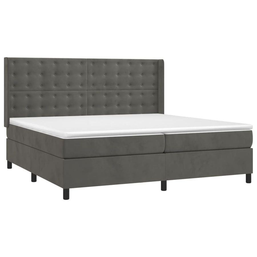 Boxspring Met Matras En Led Fluweel Donkergrijs 200 x 200 cm Knopen