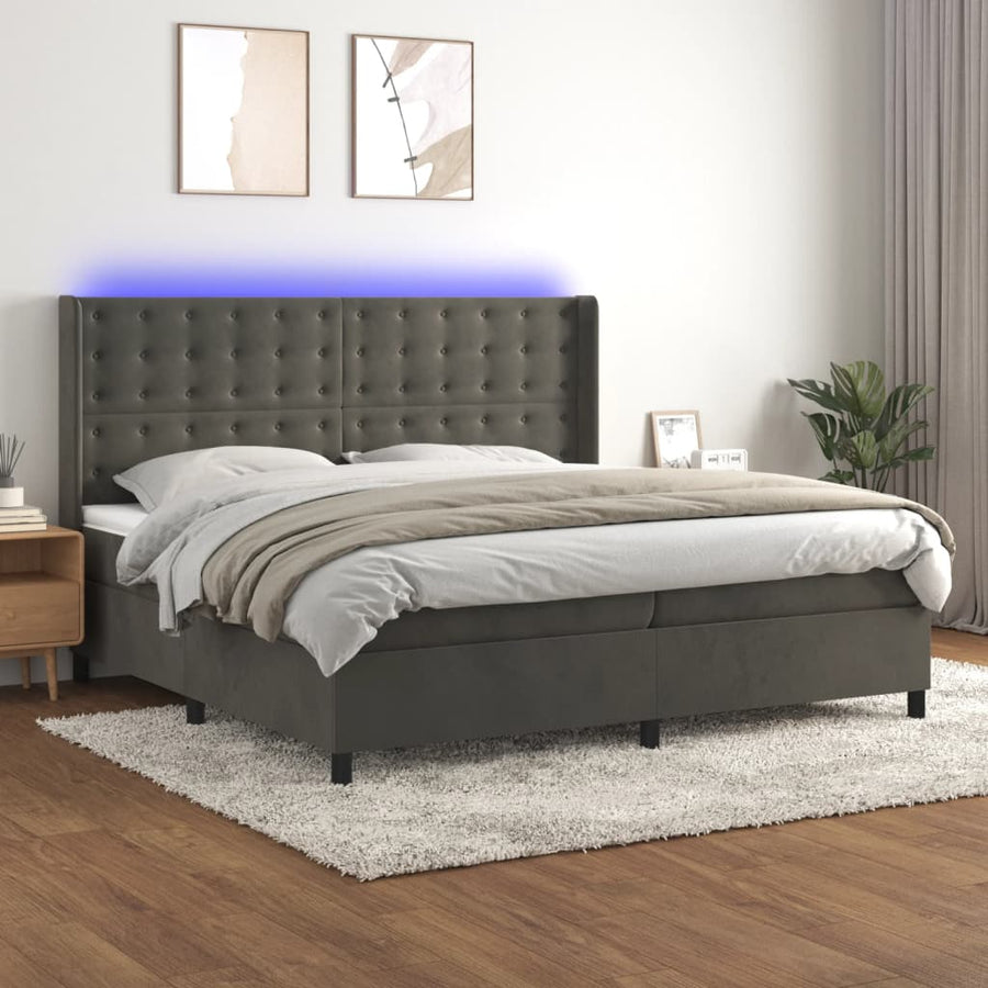 Boxspring Met Matras En Led Fluweel Donkergrijs 200 x 200 cm Knopen