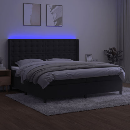Boxspring Met Matras En Led Fluweel Zwart 200 x 200 cm Knopen