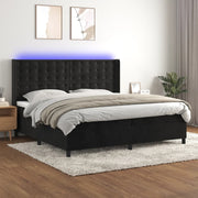 Boxspring 200x200 cm fluweel zwart met LED matras