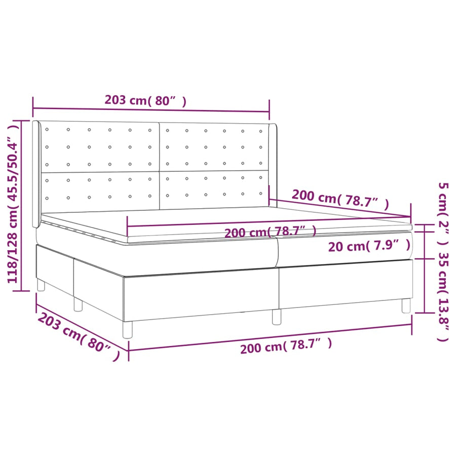 Boxspring Met Matras En Led Fluweel 200 x 200 cm