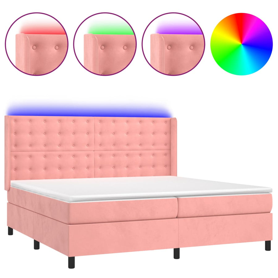 Boxspring Met Matras En Led Fluweel Roze 200 x 200 cm Knopen