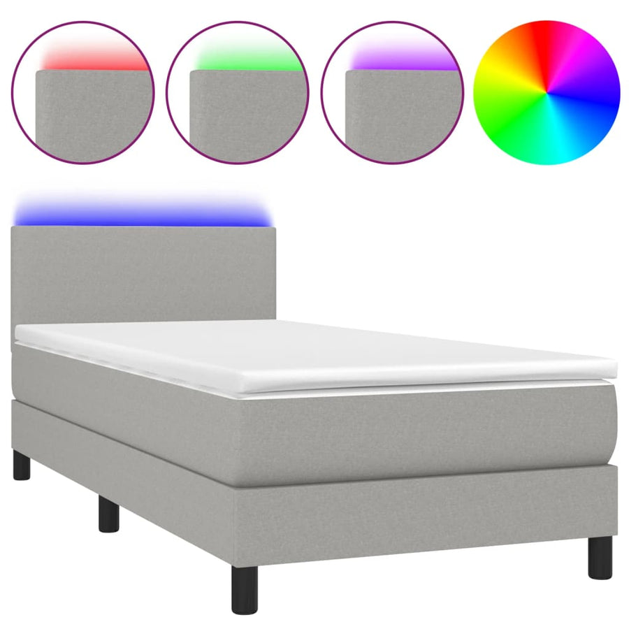 Boxspring Met Matras En Led Stof Lichtgrijs 80 x 200 cm Effen ontwerp