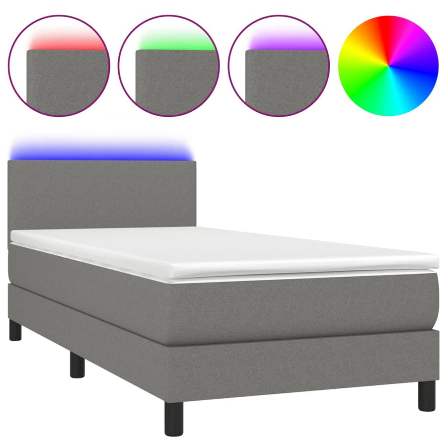 Boxspring Met Matras En Led Stof Donkergrijs 80 x 200 cm Effen ontwerp