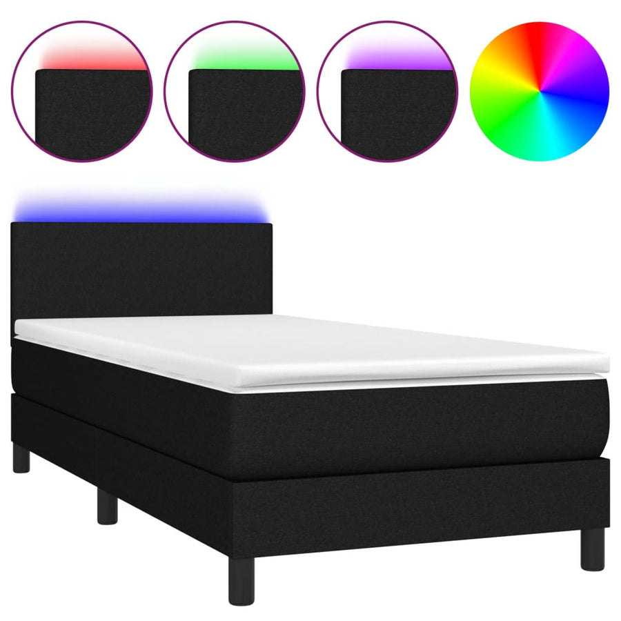Boxspring Met Matras En Led Stof Zwart 80 x 200 cm Effen ontwerp