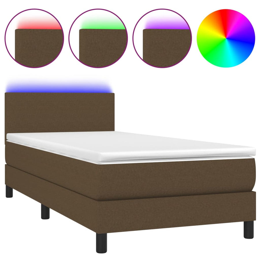 Boxspring Met Matras En Led Stof Donkerbruin 80 x 200 cm Effen ontwerp