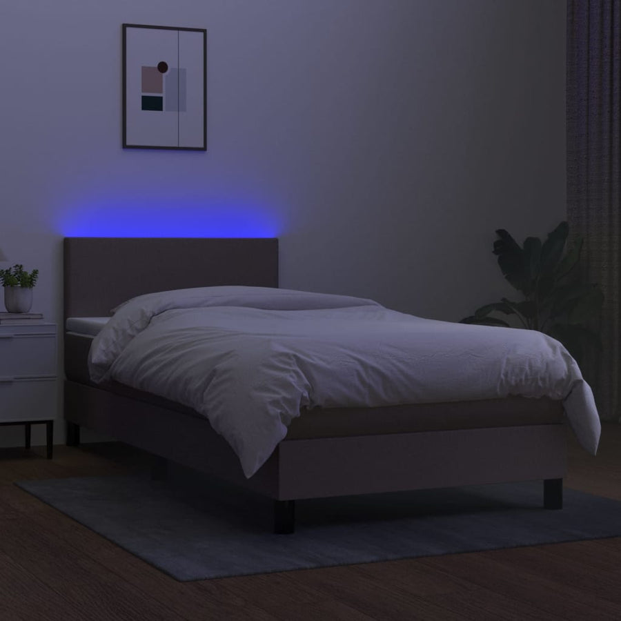 Boxspring met matras en LED stof taupe 80x200 cm 80 x 200 cm Effen ontwerp