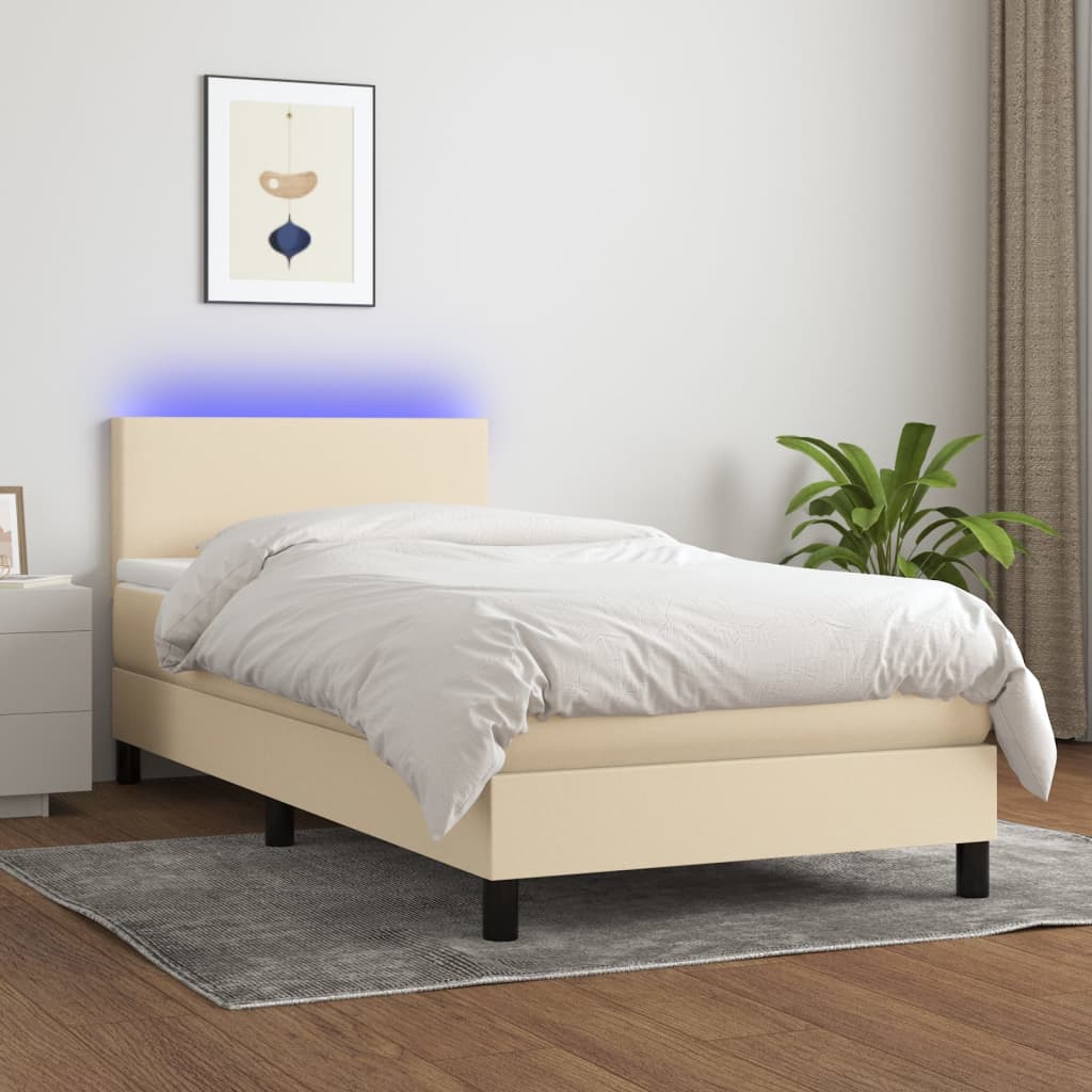 Boxspring met matras en LED stof crèmekleurig 80x200 cm 80 x 200 cm Crème