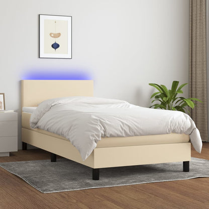 Boxspring met matras en LED stof crèmekleurig 80x200 cm 80 x 200 cm Crème