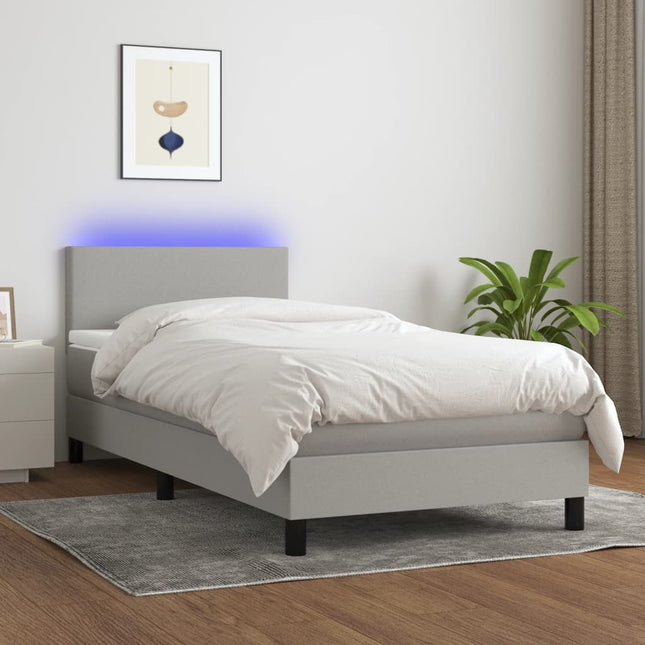 Boxspring Met Matras En Led Stof Lichtgrijs 90 x 190 cm Effen ontwerp