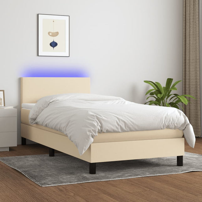 Boxspring met matras en LED stof crèmekleurig 90x190 cm 90 x 190 cm Crème