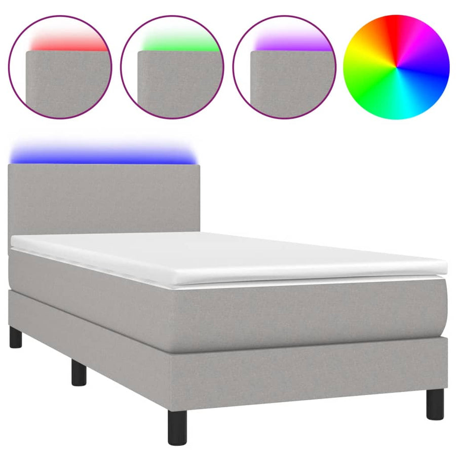 Boxspring Met Matras En Led Stof Lichtgrijs 90 x 200 cm Effen ontwerp