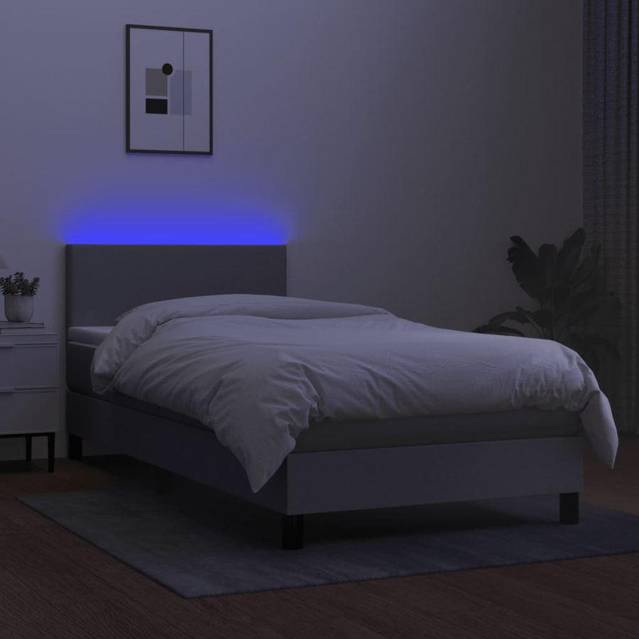 Boxspring Met Matras En Led Stof Lichtgrijs 90 x 200 cm Effen ontwerp