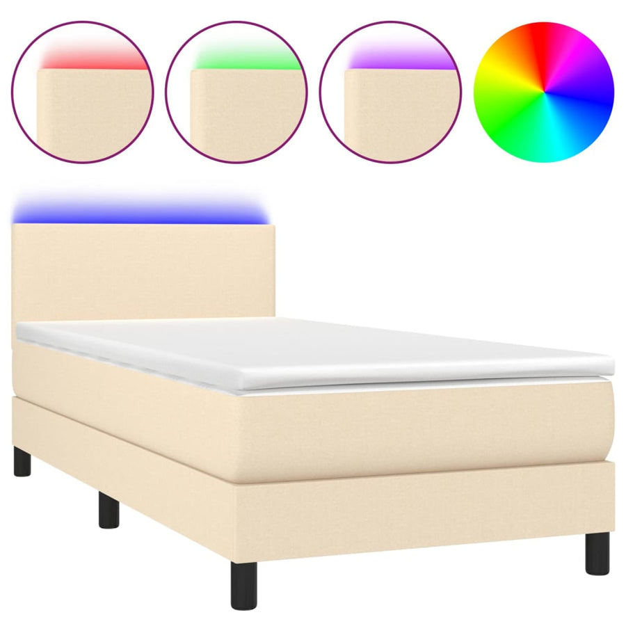 Boxspring met matras en LED stof crèmekleurig 80x200 cm 90 x 200 cm Effen ontwerp