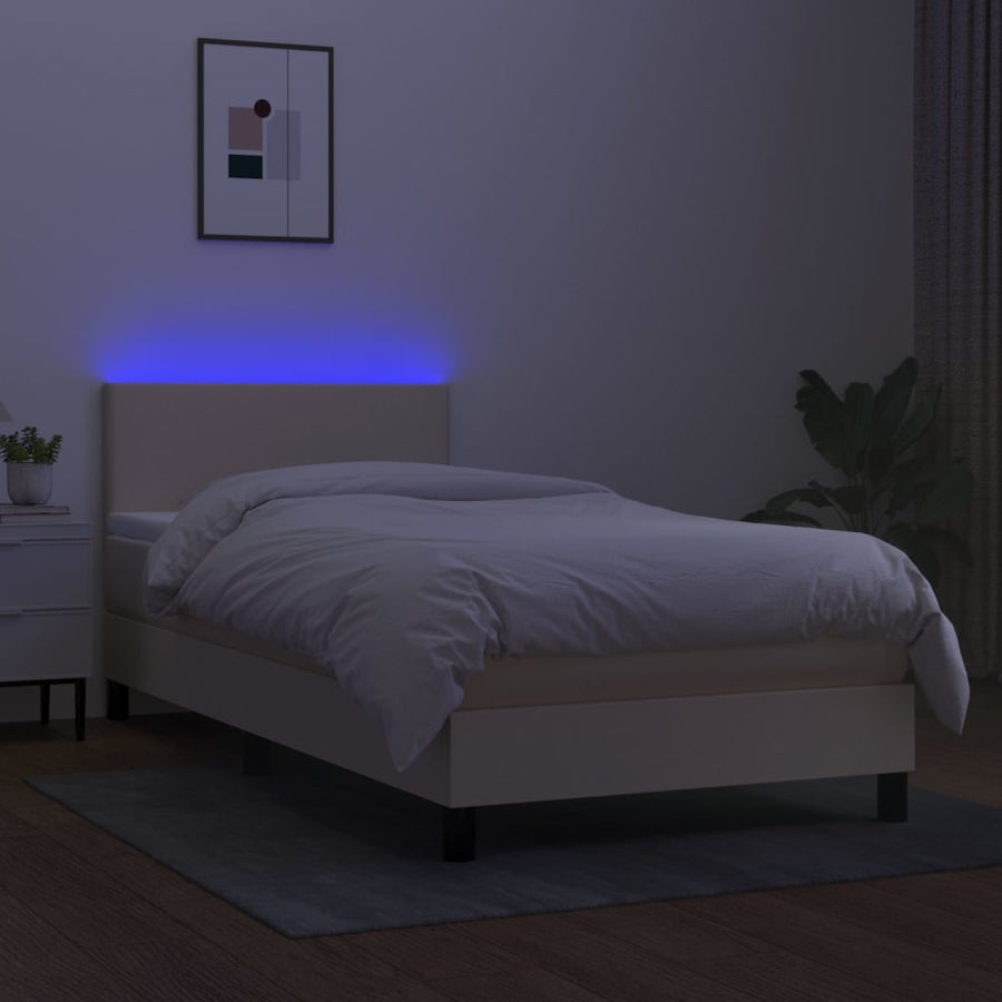 Boxspring met matras en LED stof crèmekleurig 80x200 cm 90 x 200 cm Effen ontwerp
