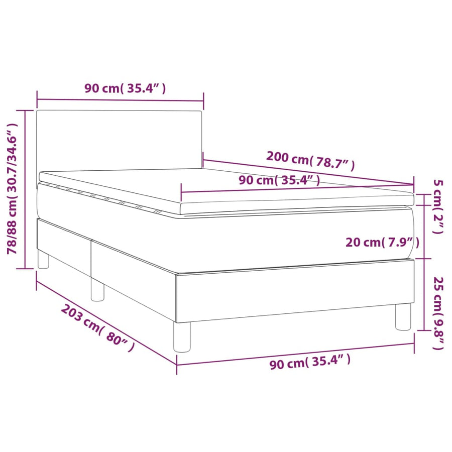Boxspring met matras en LED stof crèmekleurig 80x200 cm 90 x 200 cm Effen ontwerp
