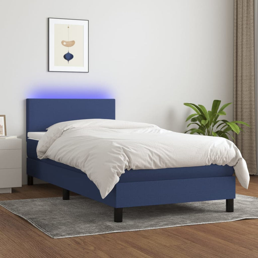 Boxspring Met Matras En Led Stof Blauw 100 x 200 cm Effen ontwerp