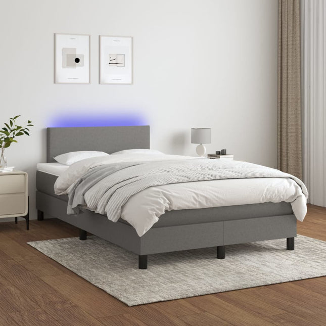 Boxspring Met Matras En Led Stof Donkergrijs 120 x 200 cm Effen ontwerp