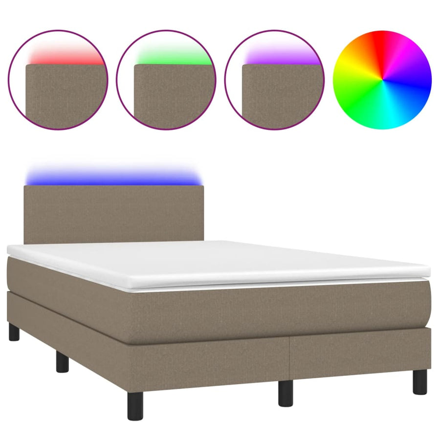 Boxspring met matras en LED stof taupe 120x200 cm 120 x 200 cm Effen ontwerp