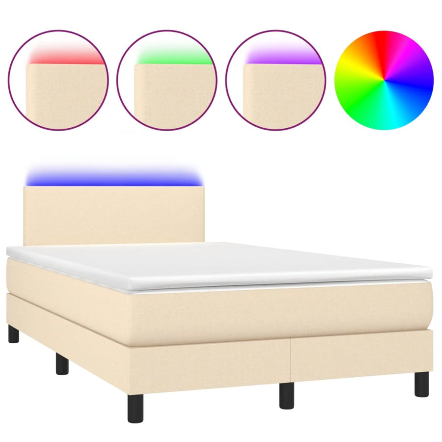 Boxspring met matras en LED stof crèmekleurig 120x200 cm 120 x 200 cm Effen ontwerp