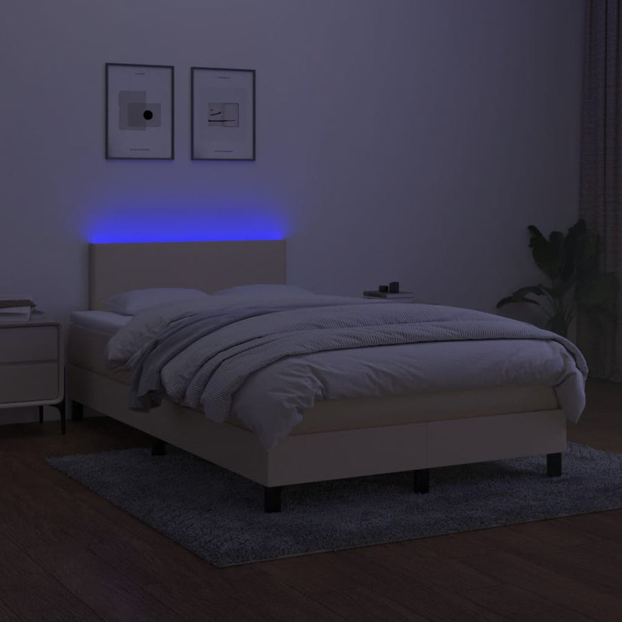 Boxspring met matras en LED stof crèmekleurig 120x200 cm 120 x 200 cm Effen ontwerp