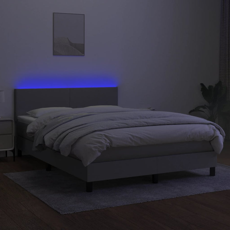 Boxspring Met Matras En Led Stof Lichtgrijs 140 x 190 cm Effen ontwerp