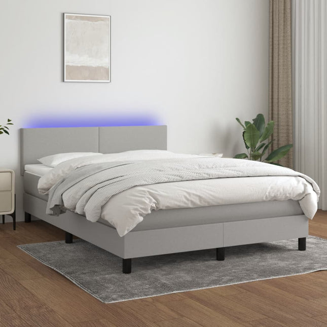 Boxspring Met Matras En Led Stof Lichtgrijs 140 x 190 cm Effen ontwerp