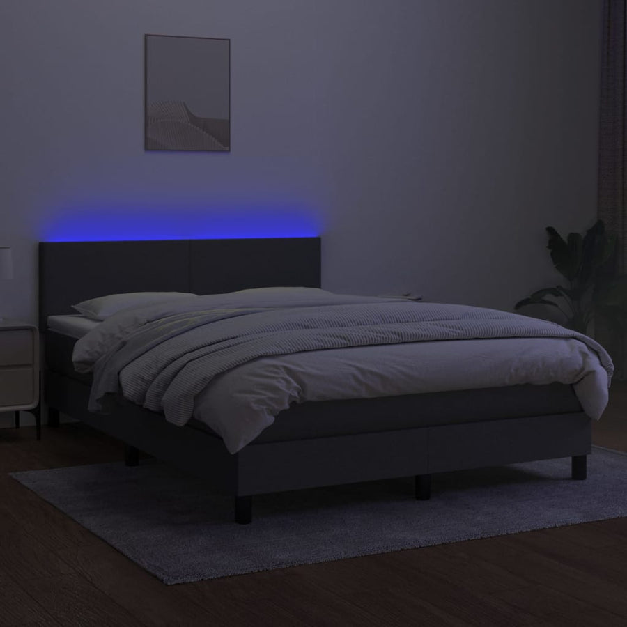 Boxspring Met Matras En Led Stof Donkergrijs 140 x 190 cm Effen ontwerp