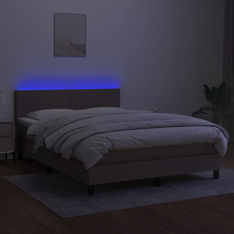 Boxspring met matras en LED stof taupe 140x190 cm 140 x 190 cm Effen ontwerp