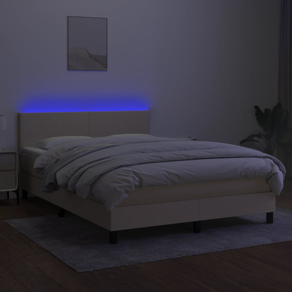 Boxspring met matras en LED stof crèmekleurig 140x190 cm 140 x 190 cm Crème