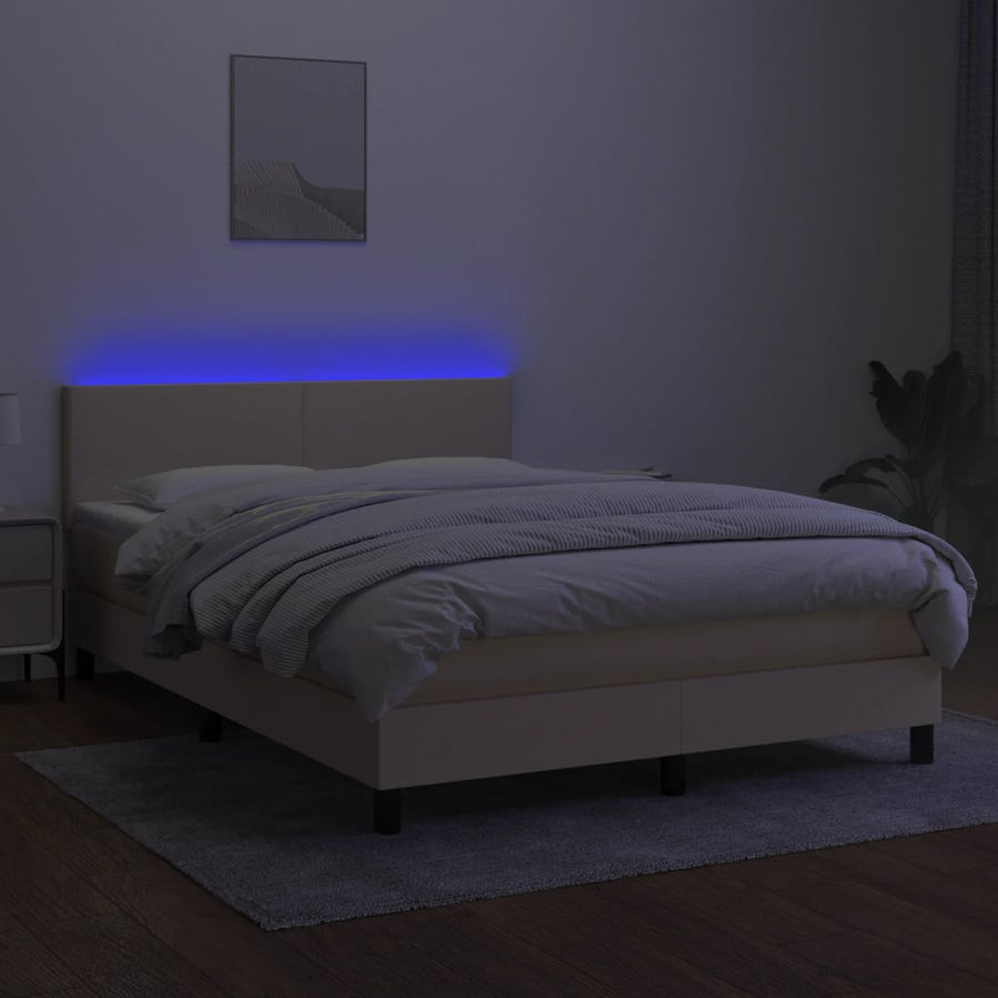 Boxspring met matras en LED stof crèmekleurig 140x190 cm 140 x 190 cm Crème