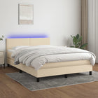 Boxspring met matras en LED stof crèmekleurig 140x190 cm 140 x 190 cm Crème