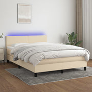 Boxspring 140x190 cm crèmekleurig met matras en LED