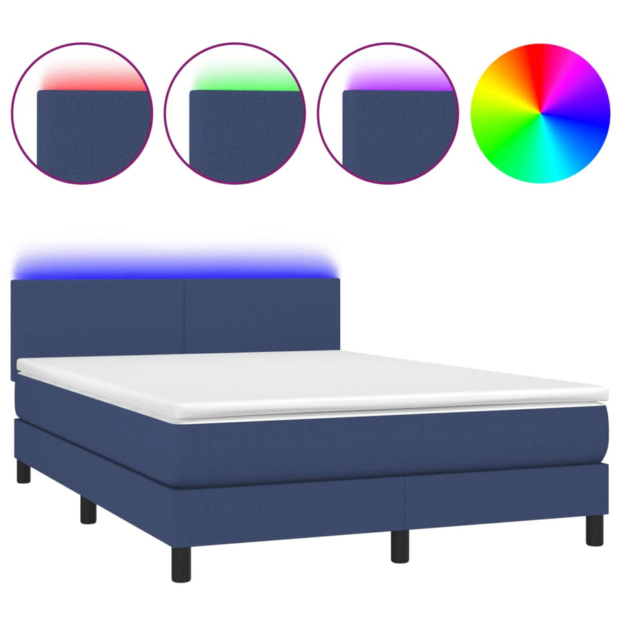 Boxspring met matras en LED stof blauw 140x190 cm 140 x 190 cm Blauw
