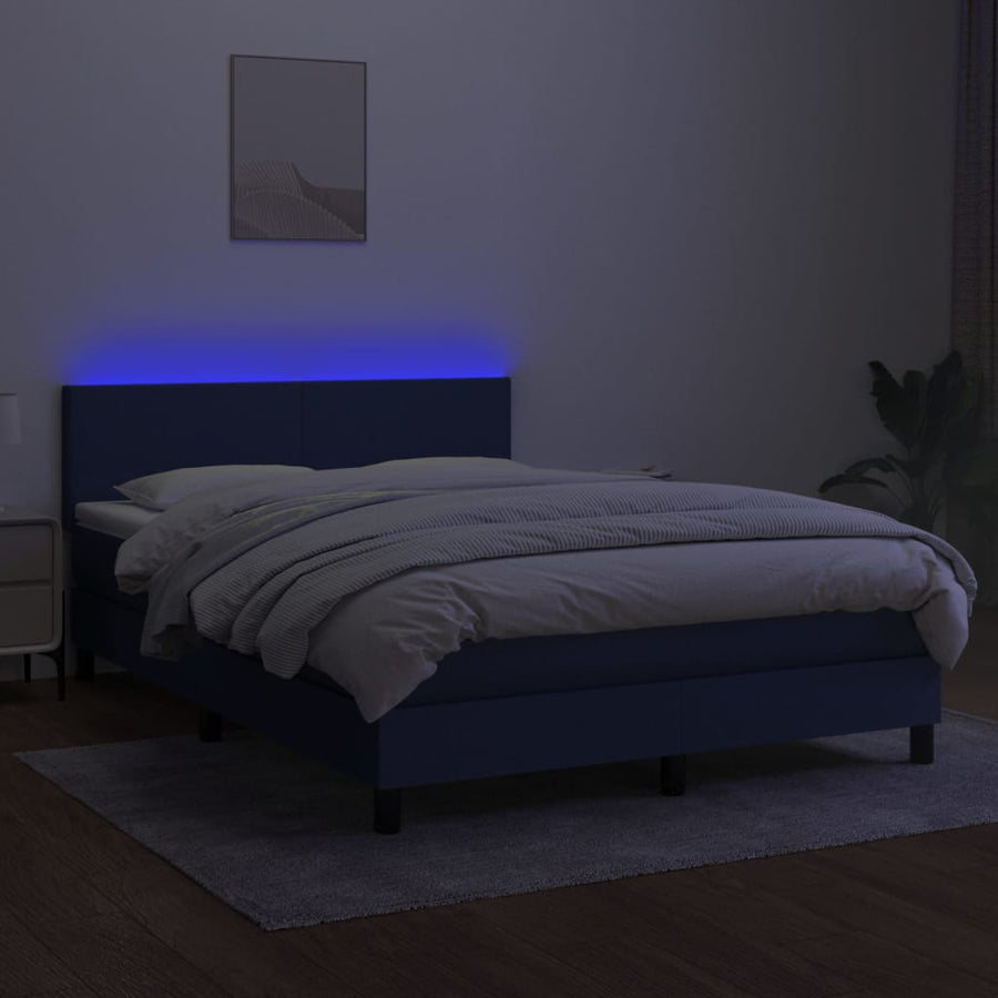 Boxspring met matras en LED stof blauw 140x190 cm 140 x 190 cm Blauw